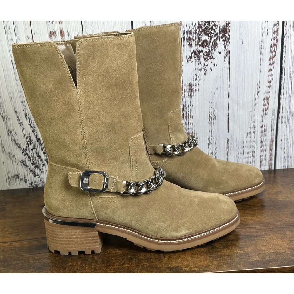 Vince Camuto Women's Kashilla Chain Link Zipper Ankle Moto Boots Shoes Size 8.5M